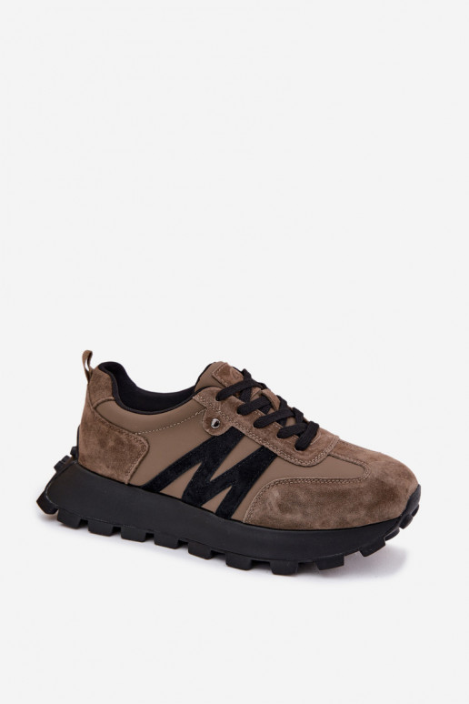 Umelé semišové tenisky s platformou Vinceza 41520 khaki