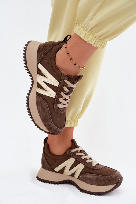 zo semišu Tenisky model obuvi Dámske s platformou Vinceza 41521 Hnedá farba