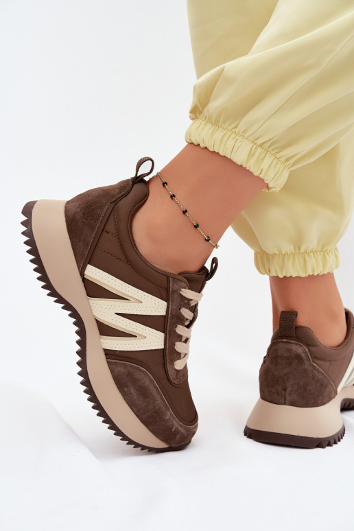 zo semišu Tenisky model obuvi Dámske s platformou Vinceza 41521 Hnedá farba