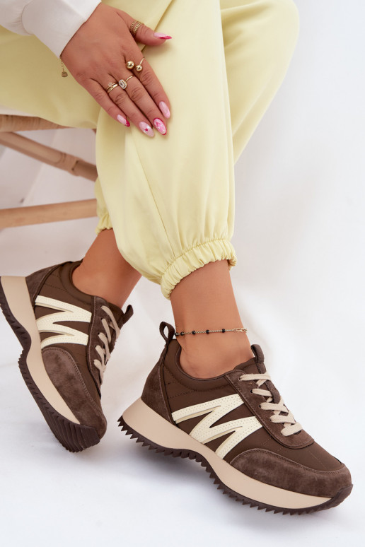 zo semišu Tenisky model obuvi Dámske s platformou Vinceza 41521 Hnedá farba