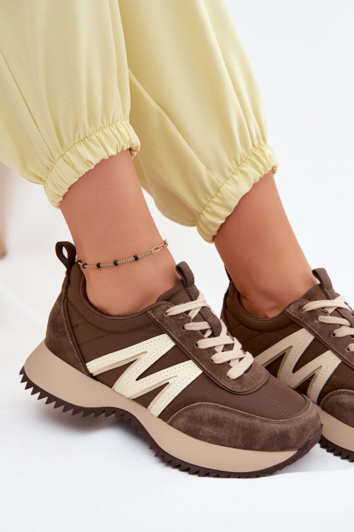 zo semišu Tenisky model obuvi Dámske s platformou Vinceza 41521 Hnedá farba