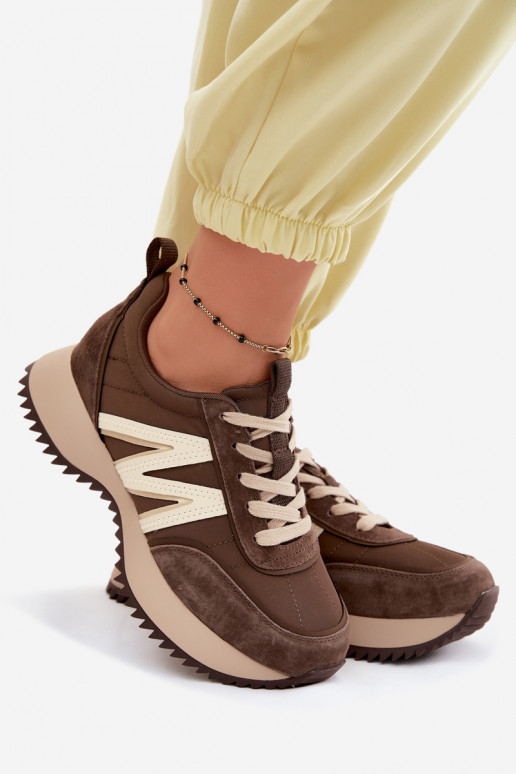 zo semišu Tenisky model obuvi Dámske s platformou Vinceza 41521 Hnedá farba