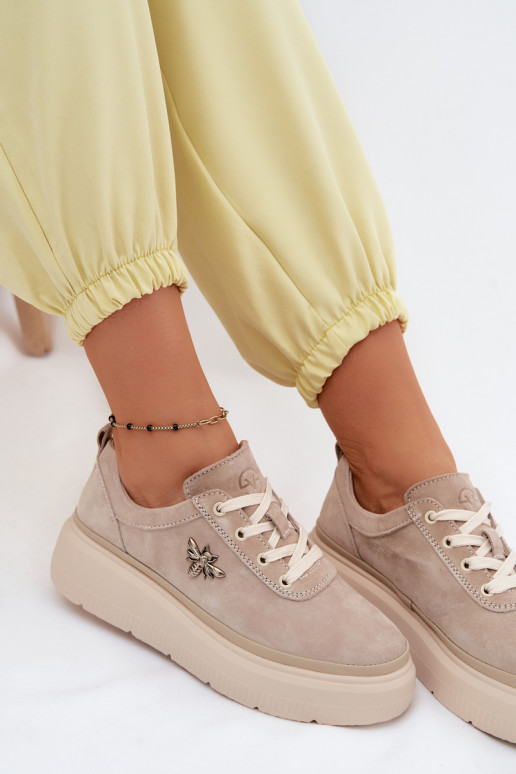 Kožené zo semišu topánky Dámske s platformou Vinceza 41523 béžová