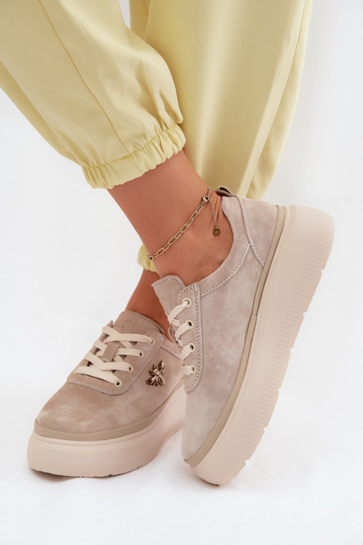 Kožené zo semišu topánky Dámske s platformou Vinceza 41523 béžová