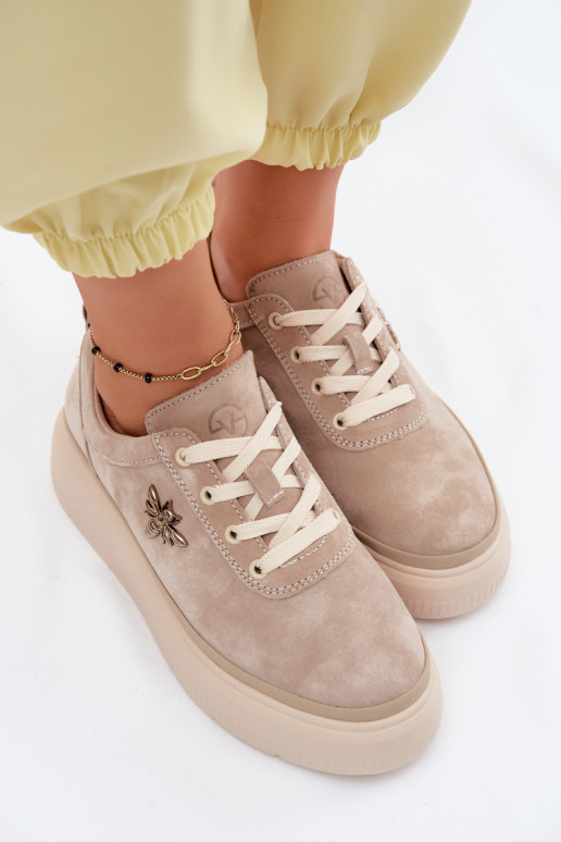 Kožené zo semišu topánky Dámske s platformou Vinceza 41523 béžová
