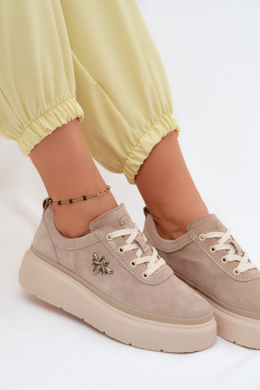 Kožené zo semišu topánky Dámske s platformou Vinceza 41523 béžová