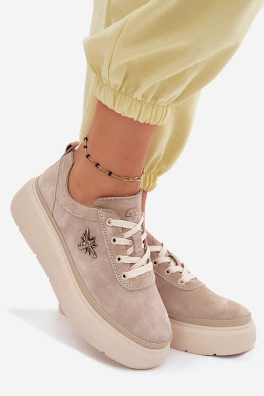 Kožené zo semišu topánky Dámske s platformou Vinceza 41523 béžová
