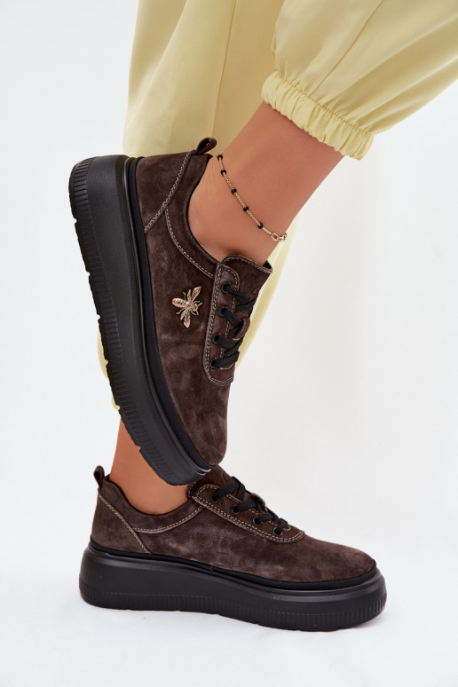 Kožené zo semišu topánky Dámske s platformou Vinceza 41523 CzekoladoIne