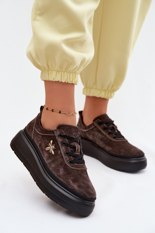 Kožené zo semišu topánky Dámske s platformou Vinceza 41523 CzekoladoIne