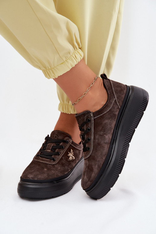 Kožené zo semišu topánky Dámske s platformou Vinceza 41523 CzekoladoIne