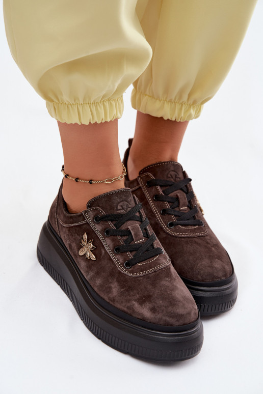 Kožené zo semišu topánky Dámske s platformou Vinceza 41523 CzekoladoIne