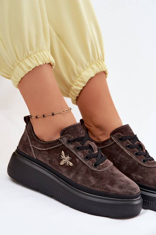 Kožené zo semišu topánky Dámske s platformou Vinceza 41523 CzekoladoIne