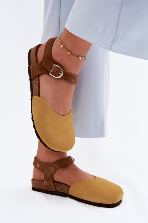 Kožené Dámske semišové sandáleZakrytymi Palcami Máciejka H7365-07 žltá