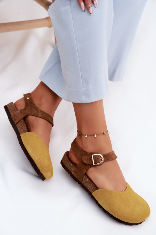 Kožené Dámske semišové sandáleZakrytymi Palcami Máciejka H7365-07 žltá