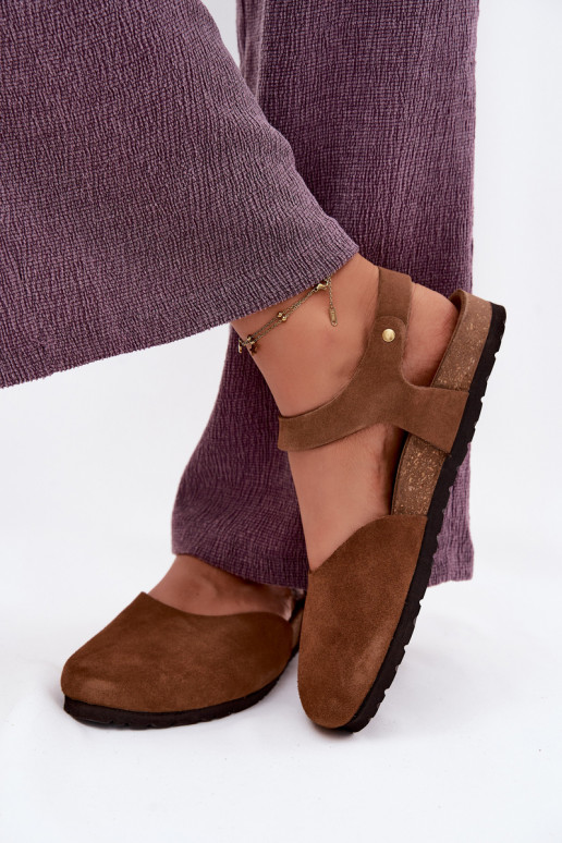Kožené Dámske semišové sandáleZakrytymi Palcami Máciejka H7365-02 Hnedá farba