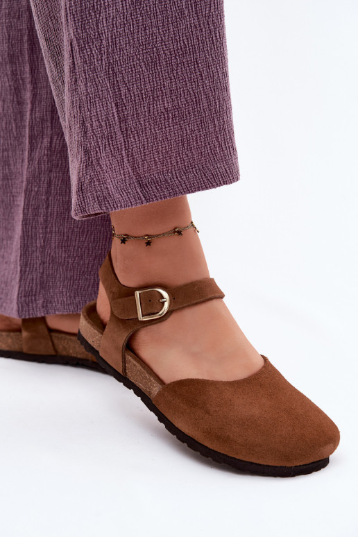 Kožené Dámske semišové sandáleZakrytymi Palcami Máciejka H7365-02 Hnedá farba