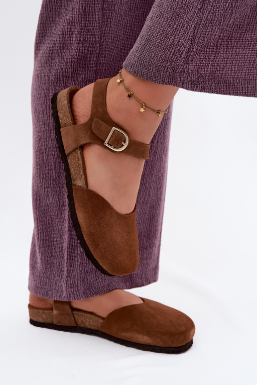 Kožené Dámske semišové sandáleZakrytymi Palcami Máciejka H7365-02 Hnedá farba