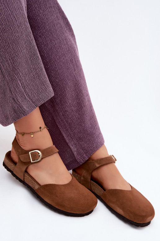 Kožené Dámske semišové sandáleZakrytymi Palcami Máciejka H7365-02 Hnedá farba