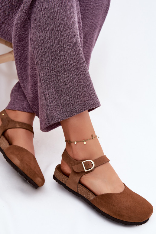 Kožené Dámske semišové sandáleZakrytymi Palcami Máciejka H7365-02 Hnedá farba