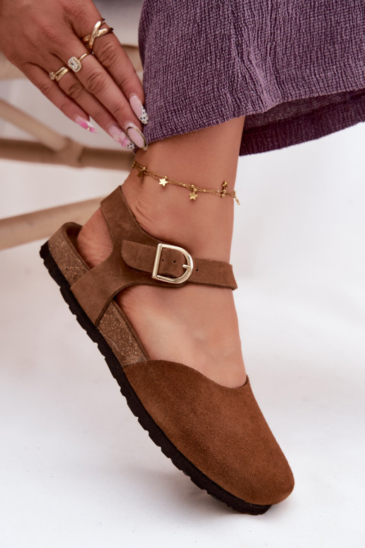 Kožené Dámske semišové sandáleZakrytymi Palcami Máciejka H7365-02 Hnedá farba