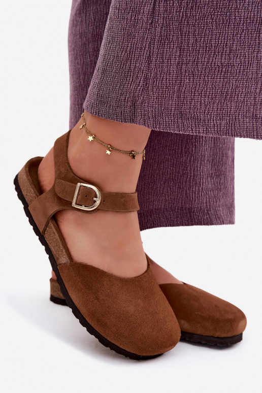 Kožené Dámske semišové sandáleZakrytymi Palcami Máciejka H7365-02 Hnedá farba