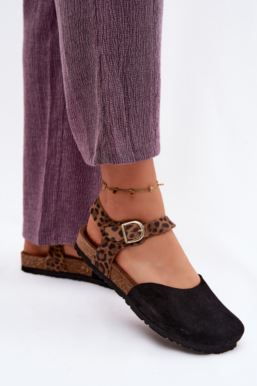 Kožené Dámske semišové sandáleZakrytymi Palcami Máciejka H7365-01 čierna