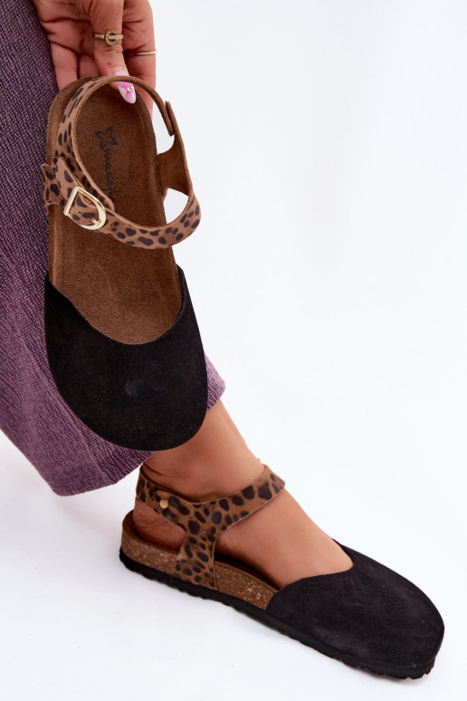 Kožené Dámske semišové sandáleZakrytymi Palcami Máciejka H7365-01 čierna