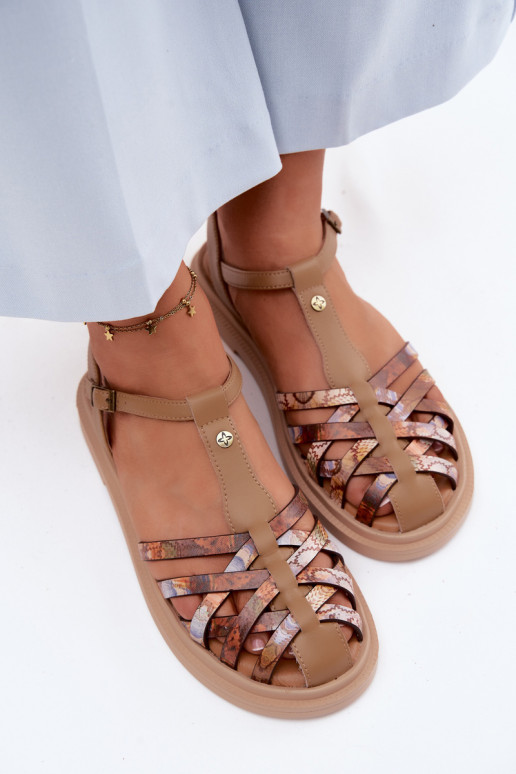 Kožené Sandále pre ženy S pruhmi Máciejka K7442-04 béžová