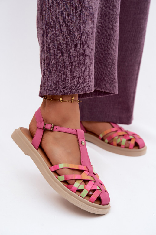 Kožené Sandále pre ženy S pruhmi Máciejka K7442-15 Ružová