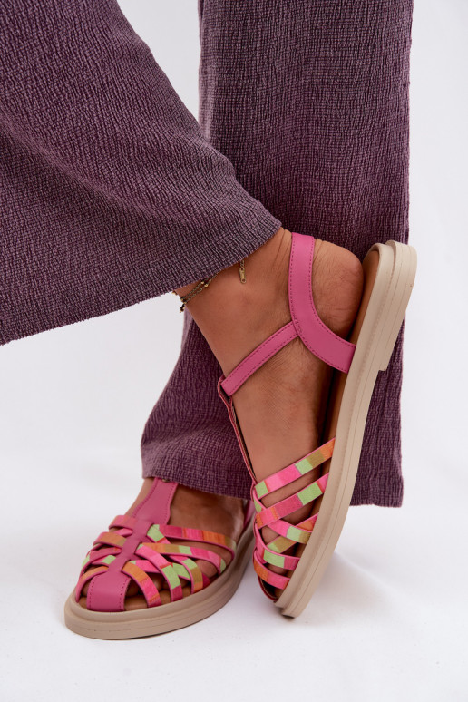 Kožené Sandále pre ženy S pruhmi Máciejka K7442-15 Ružová