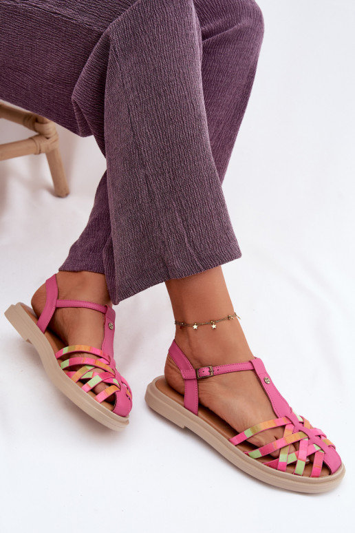 Kožené Sandále pre ženy S pruhmi Máciejka K7442-15 Ružová