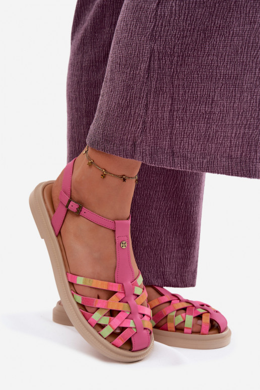 Kožené Sandále pre ženy S pruhmi Máciejka K7442-15 Ružová