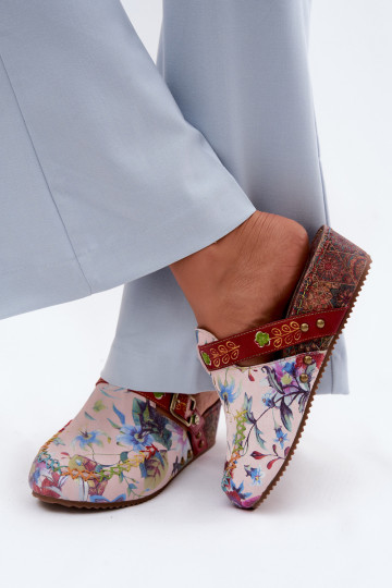 Kožené papuče Mule Dámske s platformou s kvetmi Máciejka K7409-15 Rôzne farby 2