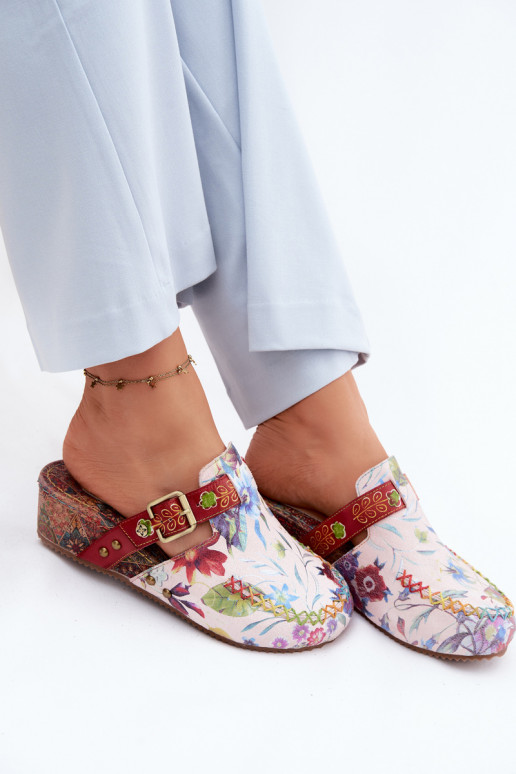 Kožené papuče Mule Dámske s platformou s kvetmi Máciejka K7409-15 Rôzne farby