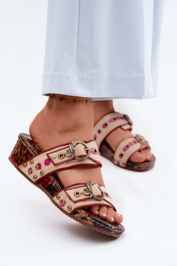 Kožené Vzorované Dámske papuče s platformou Máciejka K7406-04 Rôzne farby 2