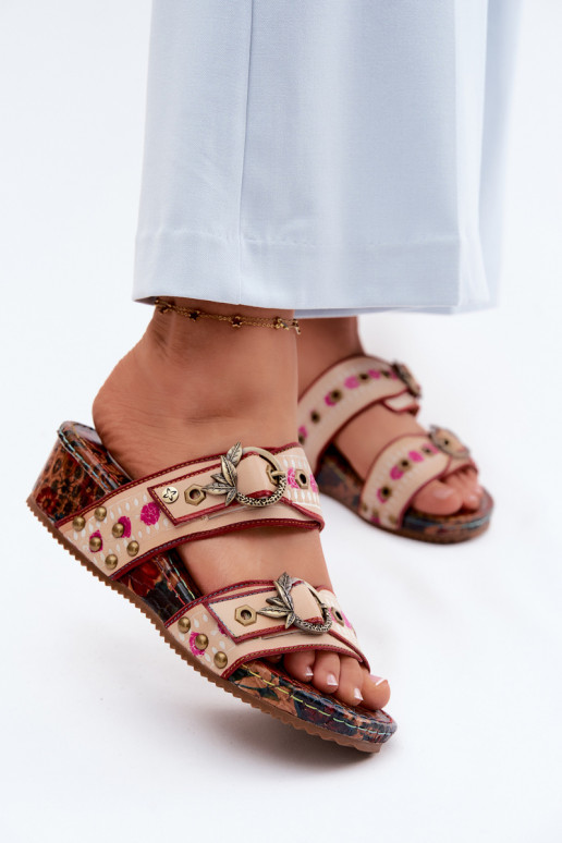 Kožené Vzorované Dámske papuče s platformou Máciejka K7406-04 Rôzne farby