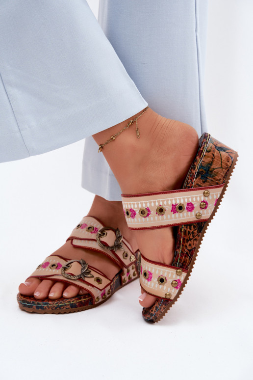 Kožené Vzorované Dámske papuče s platformou Máciejka K7406-04 Rôzne farby