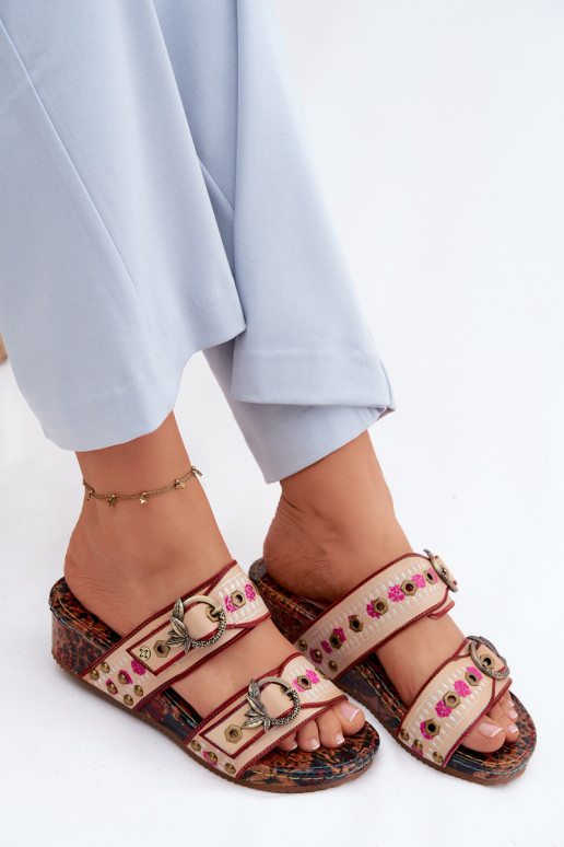 Kožené Vzorované Dámske papuče s platformou Máciejka K7406-04 Rôzne farby