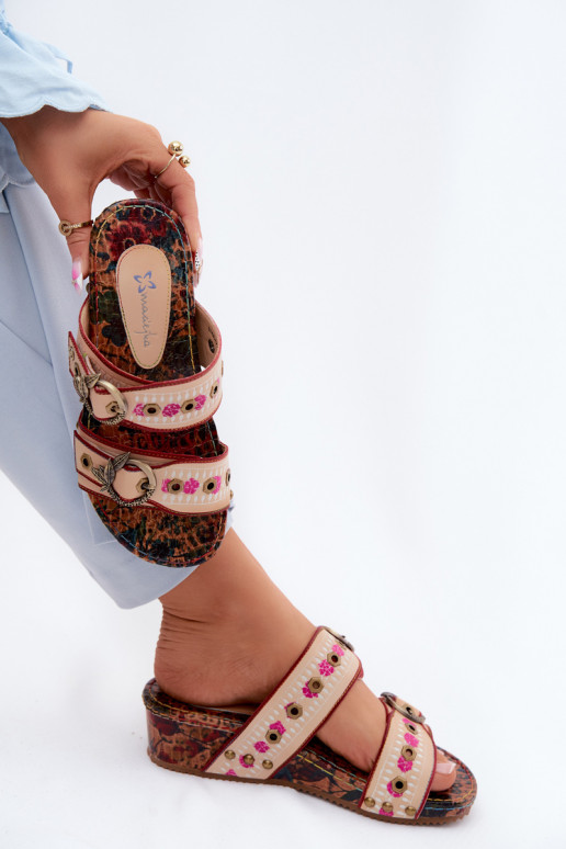 Kožené Vzorované Dámske papuče s platformou Máciejka K7406-04 Rôzne farby