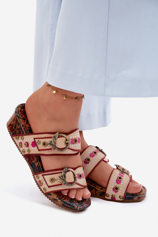 Kožené Vzorované Dámske papuče s platformou Máciejka K7406-04 Rôzne farby