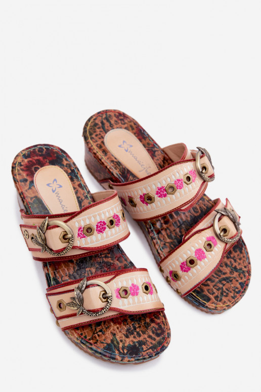 Kožené Vzorované Dámske papuče s platformou Máciejka K7406-04 Rôzne farby