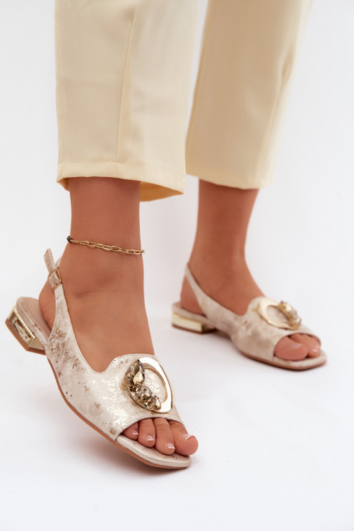 Sandále pre ženy s ozdobami S.Barski KV61-6024 zlatej farby