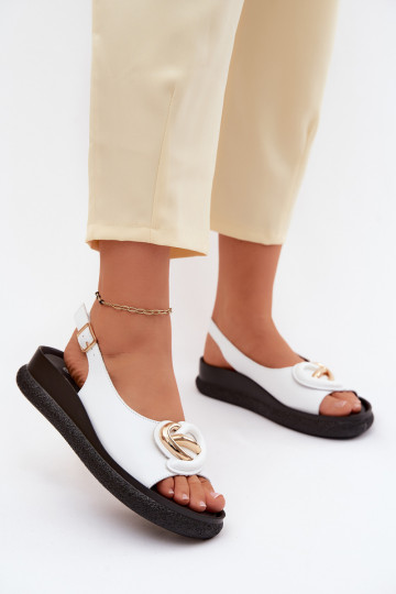 Kožené Sandále na platforme s ozdobami S.Barski KV61-6047 biela farba 2