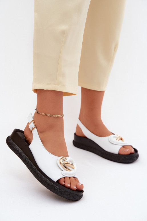 Kožené Sandále na platforme s ozdobami S.Barski KV61-6047 biela farba