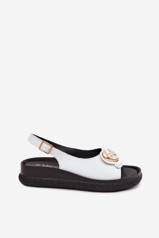 Kožené Sandále na platforme s ozdobami S.Barski KV61-6047 biela farba