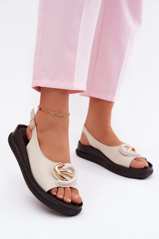 Kožené Sandále na platforme s ozdobami S.Barski KV61-6047 béžová