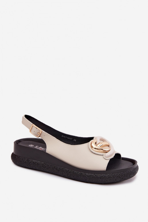 Kožené Sandále na platforme s ozdobami S.Barski KV61-6047 béžová