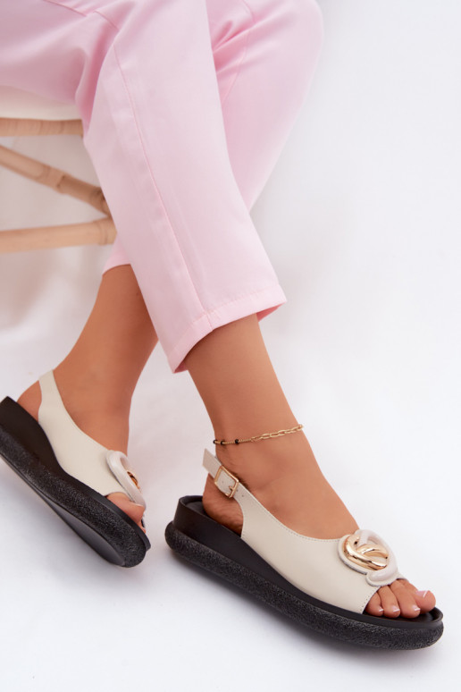 Kožené Sandále na platforme s ozdobami S.Barski KV61-6047 béžová