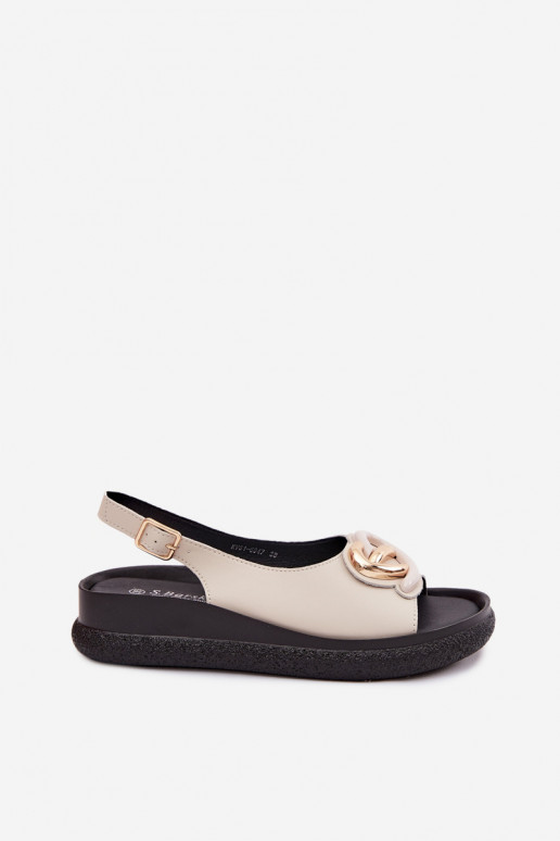 Kožené Sandále na platforme s ozdobami S.Barski KV61-6047 béžová