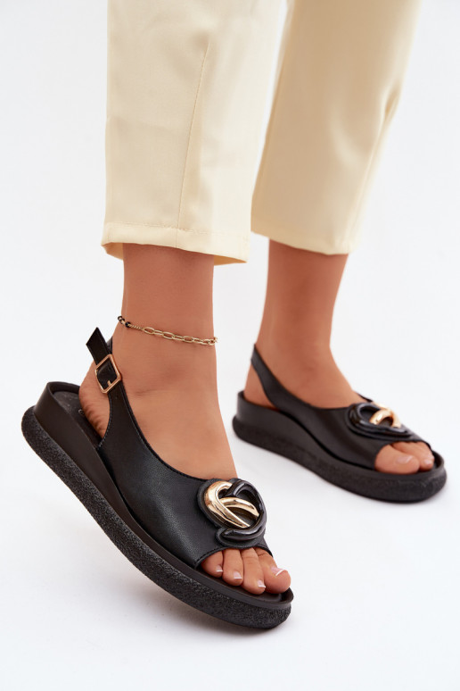 Kožené Sandále na platforme s ozdobami S.Barski KV61-6047 čierna